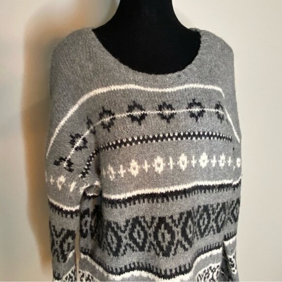AMERICAN EAGLE OUTFITTERS Womens Grey Knit Cowichan Fair Isle Sweater - Picture 2 of 8